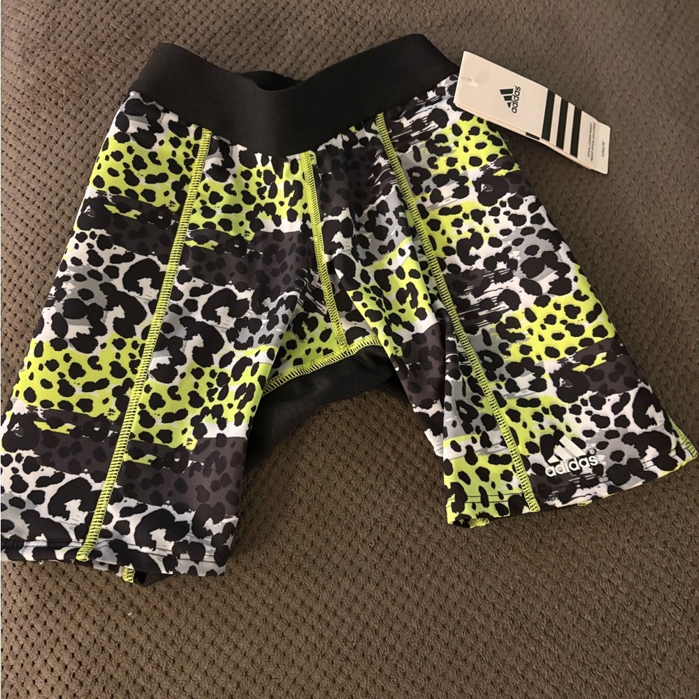 Youth adidas Neon Green Animal Print Sliding Compression Shorts new with tags